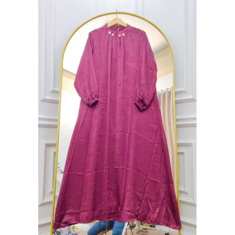 ANDINI DRESS SANTORINI SILK POLOS AKSEN MANIK MUTIARA