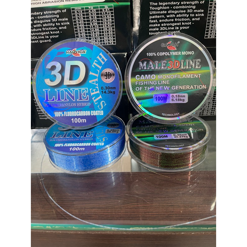 Senar 3D Line 100m Kamuflase di dalam air super lembut dan kuat ukuran 0.16mm-0.60mm