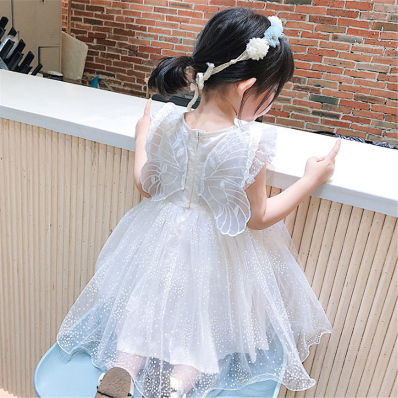 Dress Anak Perempuan Import Gaun Putih Princess Motif Kupu Kupu Butterfly Rok Tutu Mesh Baju Party Ulang Tahun