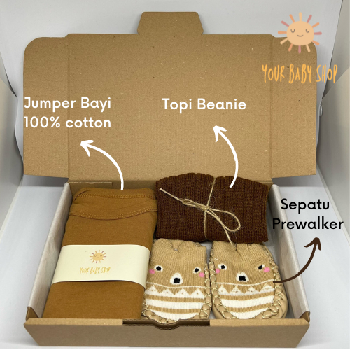 YBS Hampers 3in1 Newborn Baby Gift Set Kado Lahiran Baju Topi Prewalker Hadiah Parcel Bayi Baru Lahir Premium Unisex