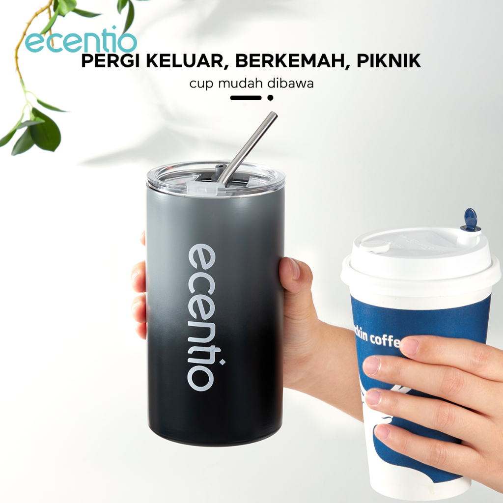 ecentio Cangkir Tumbler Kopi Stainless Steel Ukuran 600ml coffee cup stainless steel vacuum Free Sedotan