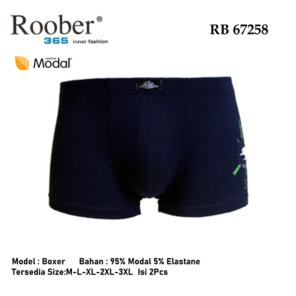 Celana Boxer Pria Roober RB 67258 Isi 2Pcs/Pack Bahan Soft Viscose