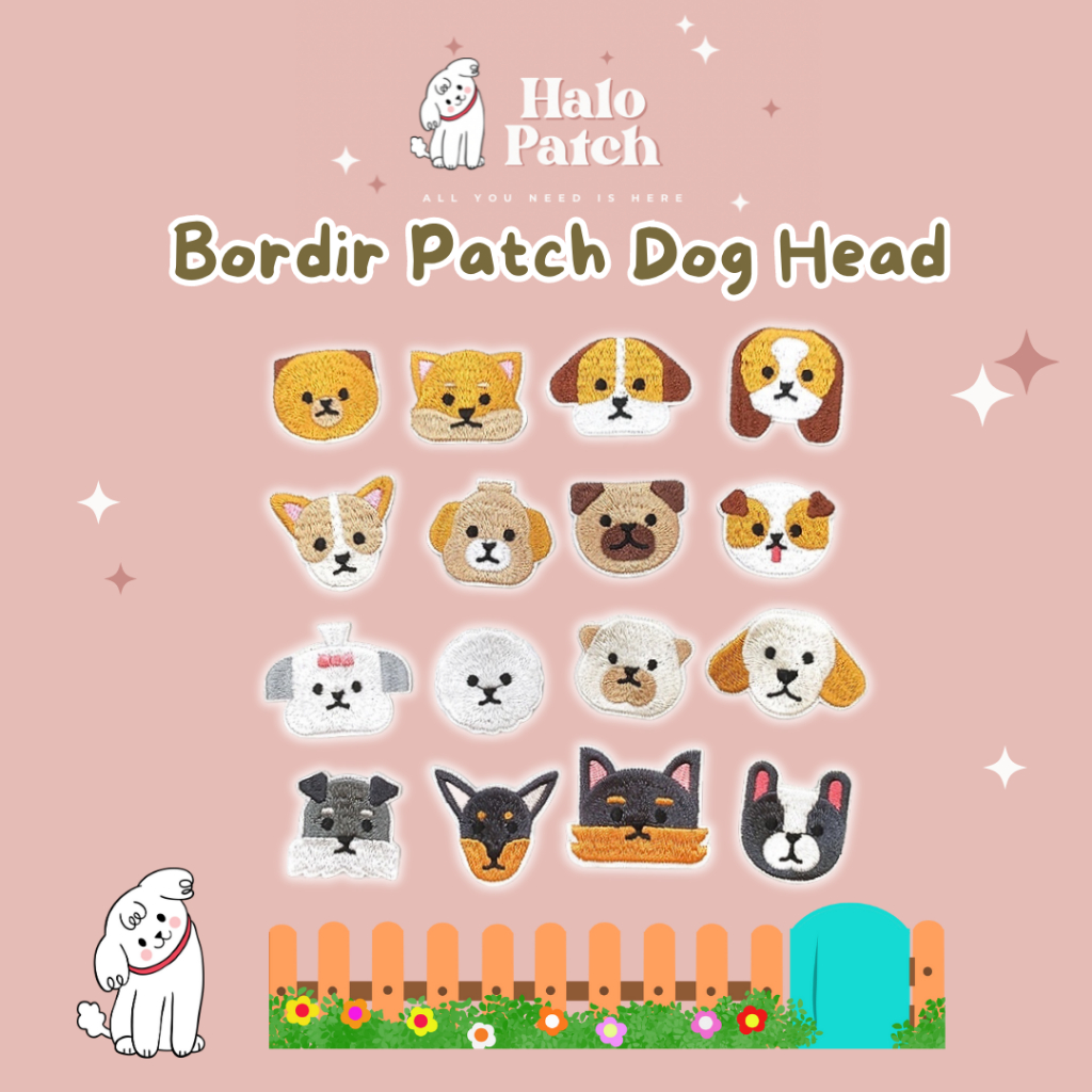 BORDIR PATCH DOG SERIES IRON ON/ PATCH BORDIR DOG'S HEAD SERIES / BORDIR PATCH DOG SERIES / DOGGIE I