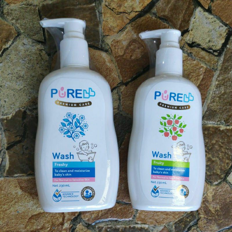 Sabun Mandi Cair dan Shampoo sampo bayi PureBB Premium Care Wash Fruity Freshy 230ml Pump 2in1 Hair &amp; Body Wash For Normal to Sensitive Skin kulit kepala