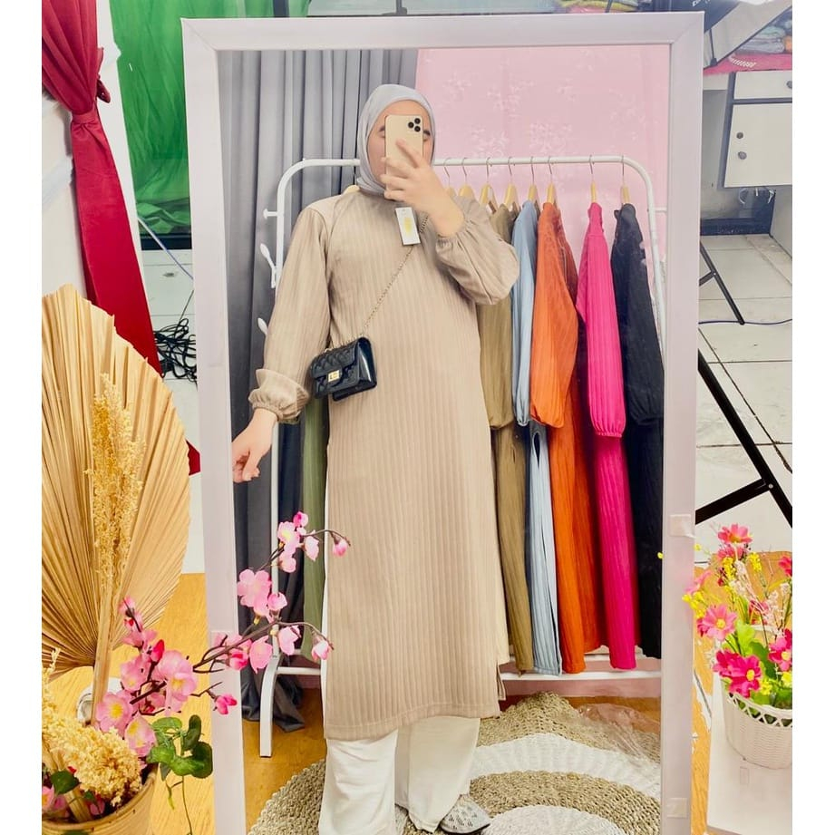 Kimia long tunik hornet knit premium - fashion rajut bandung