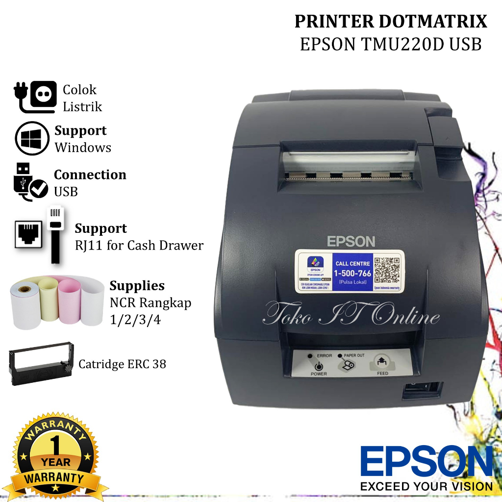 EPSON TMU220D USB PRINTER DOT MATRIX 76MM TMU-220D SERIES