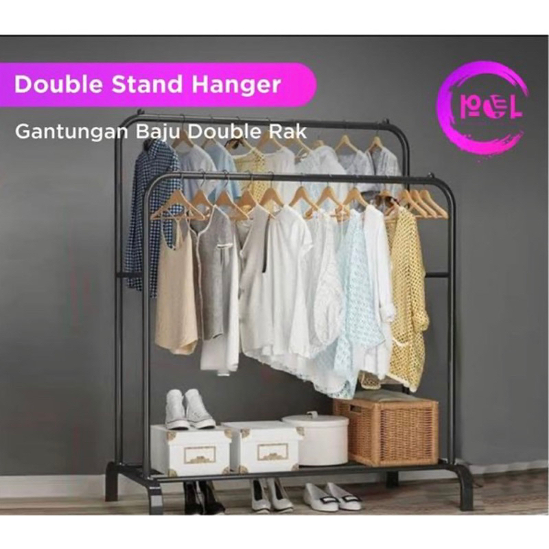 Jemuran Baju / Gantungan Baju berdiri Besi / Big Stand Holder Double