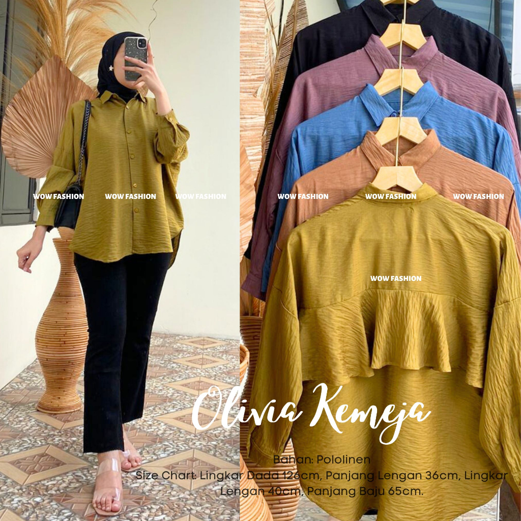 WOW-Olivia Kemeja Back Layer Wanita/ Pololinen Premium / Blouse Lucu /Baju Cewek