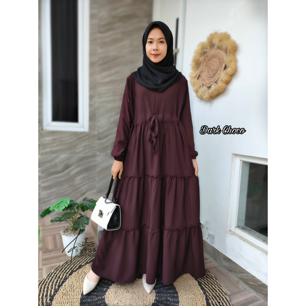 Gamis Wolfis Serut Susun terbaru dress Wolfis Polos Serut