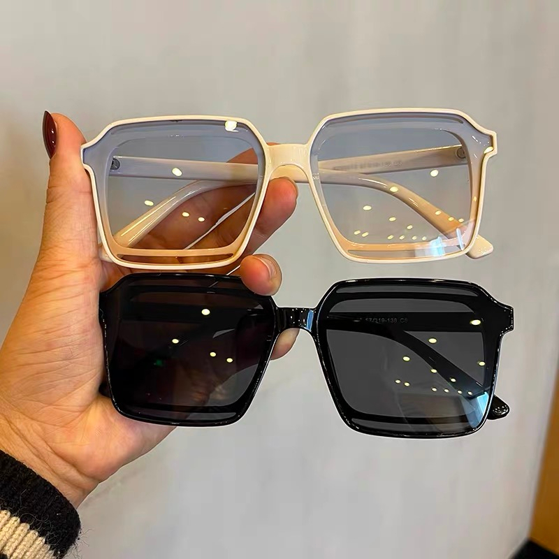 COD❤️Kacamata Hitam Wanita Double Frame Besar Persegi Fashion Korea Gaya Pelindung Matahari Pria