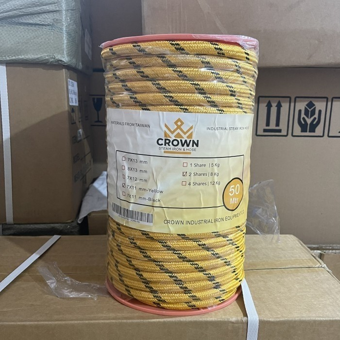 SELANG SETRIKA UAP CROWN Kuning Grade B / 1 Roll (50 Meter) 7 X 11 [Tebal 2 mm]