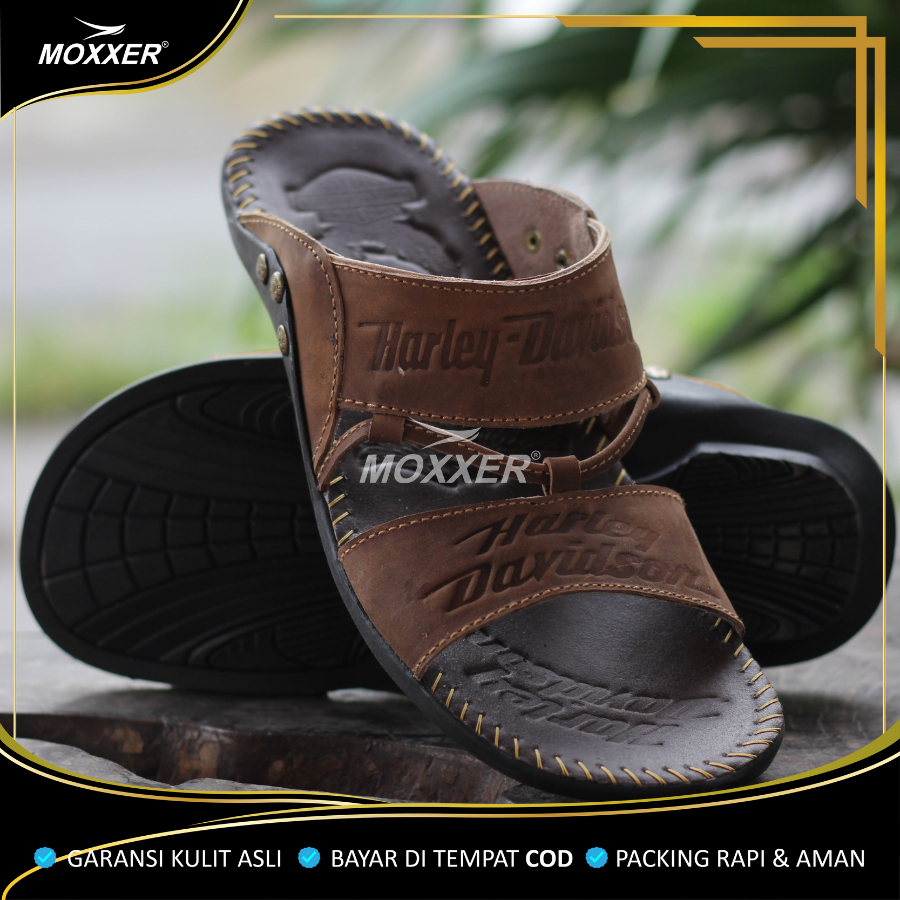 Sandal Kulit Asli MOXXER Full Up Sendal Kulit Asli Pria Sandal Slop Casual / Sendal Jepit Cowok Slide MOXXER Kulit Gosok