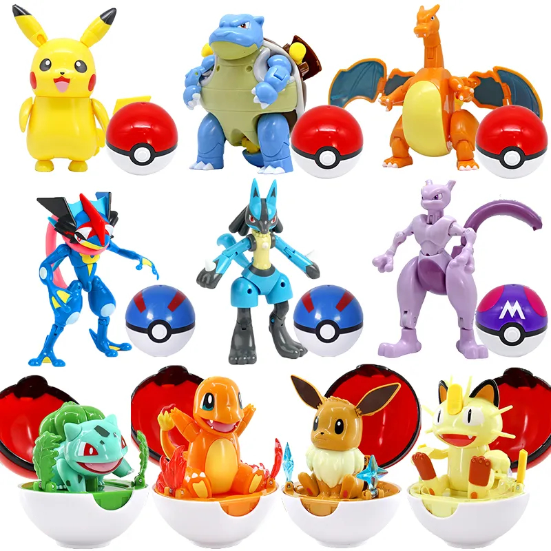 Mainan Anak Super Deformed Figure Pokeball Pokemon Pocket Monster Deformation Toy Pikachu Original New