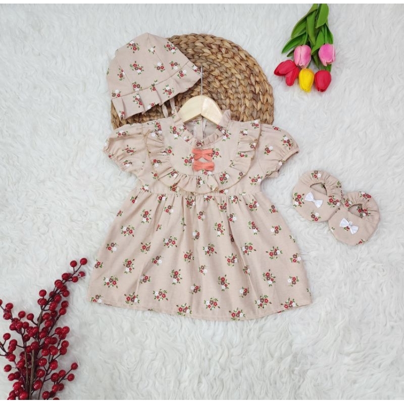 baju bayi perempuan dress topi sepatu