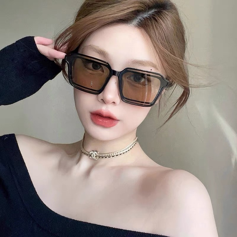 COD❤️Kacamata Hitam Wanita Double Frame Besar Persegi Fashion Korea Gaya Pelindung Matahari Pria