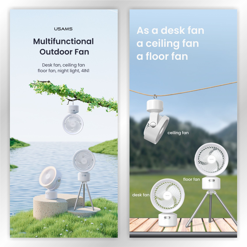 USAMS ZB258 Multi-functional Outdoor Fan with Adjustable Light 4000mAh