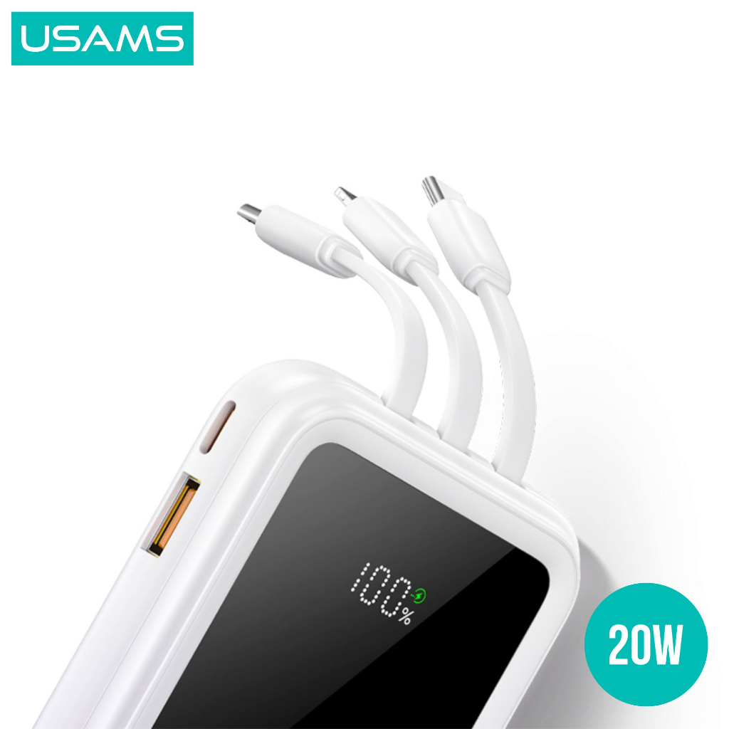 USAMS X-Chel Powerbank With Cables 10000mAh PD20W+QC3.0 Fast Charging