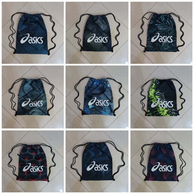 TAS SERUT ASICS GYMSACK MURAH GROSIR TAS SEPATU BOLA FUTSAL HITAM TAS RANSEL