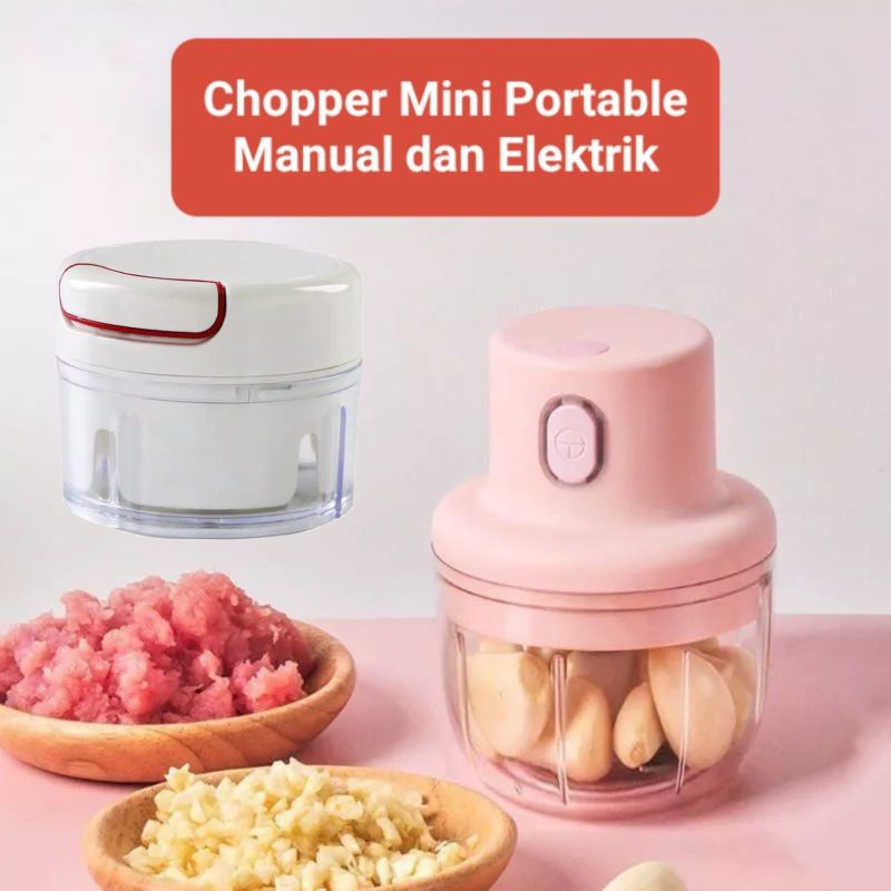 Chopper Mini Blender Elektrik Charge Manual Tangan Tarik Penghalus Pencacah Bumbu Makanan MPASI Bayi