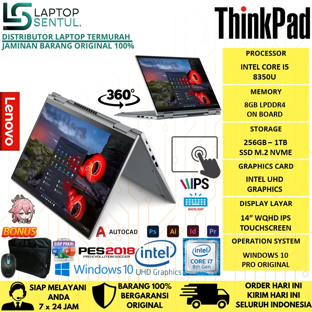 Laptop Lenovo Thinkpad X1 Yoga Gen 3 2in1 Intel Core i5 8350U RAM 8GB SSD 1TB WQHD TOUCH WINDOWS 10 PRO ORIGINAL