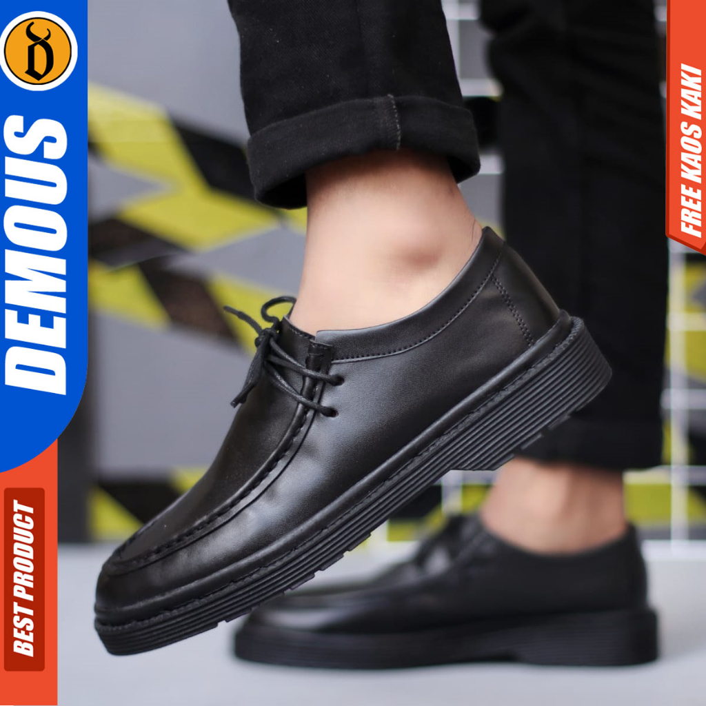 DEMOUS Kamaru - Sepatu Formal Pantofel Tali Hitam Docmart Pria