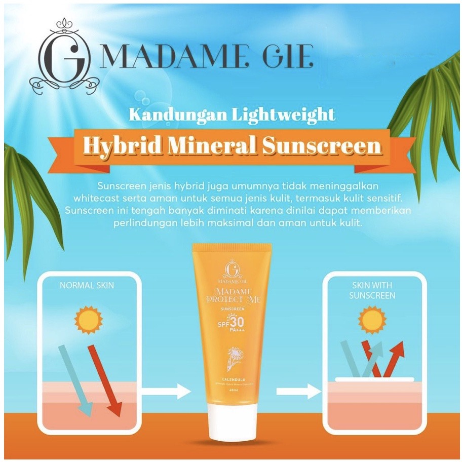 Madame Gie Protect Me Sunscreen SPF 30 PA+++ Calendula / Sunblock Tabir Surya / Skin Care BPOM ORIGINAL 100% TERLARIS