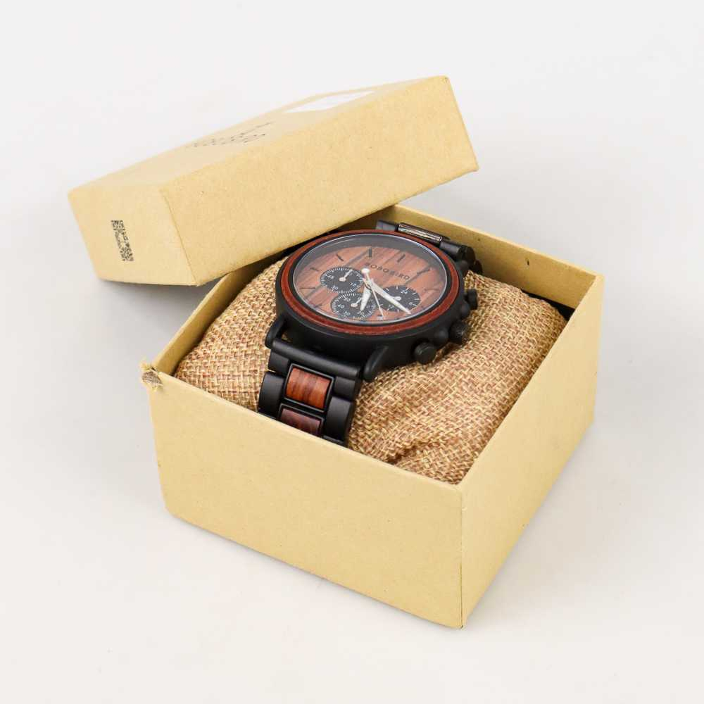 BOBO BIRD Midnight Black Jam Tangan Kayu Chrono Pria - WP09