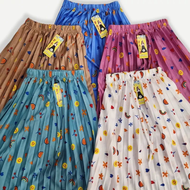 Rok anak motif rainbow umur 3-14 tahun/rok plisket anak motif polka dan pelangi