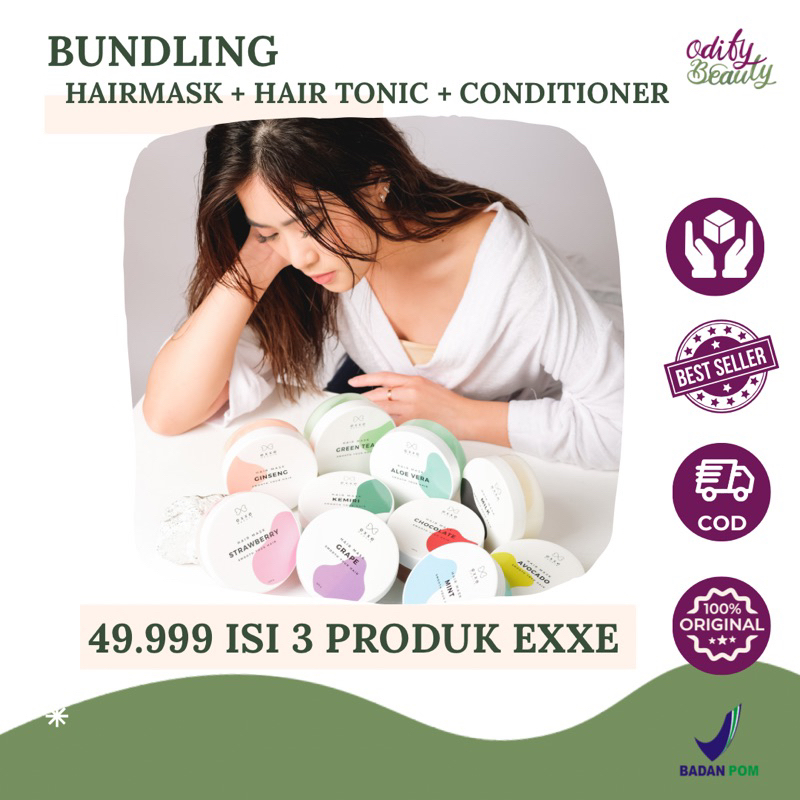 BUNDLING HAIR MASK EXXE 3 PRODUK ( HAIR MASK | HAIR TONIC | HAIR CONDITIONER ) MASKER RAMBUT VITAMIN