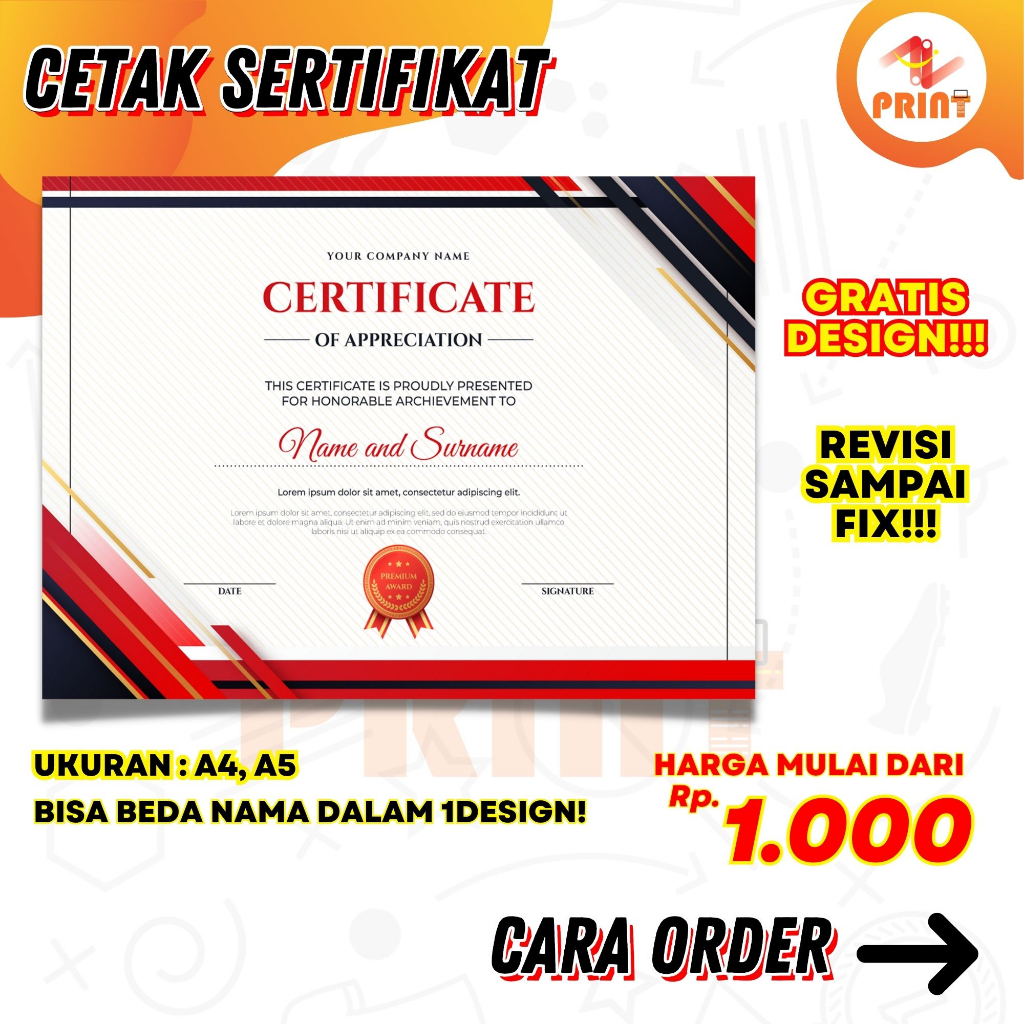 

CETAK PIAGAM PENGHARGAAN | SERTIFIKAT | MURAH BERKUALITAS | GRATIS DESIGN | REVISI SAMPAI FIX!!