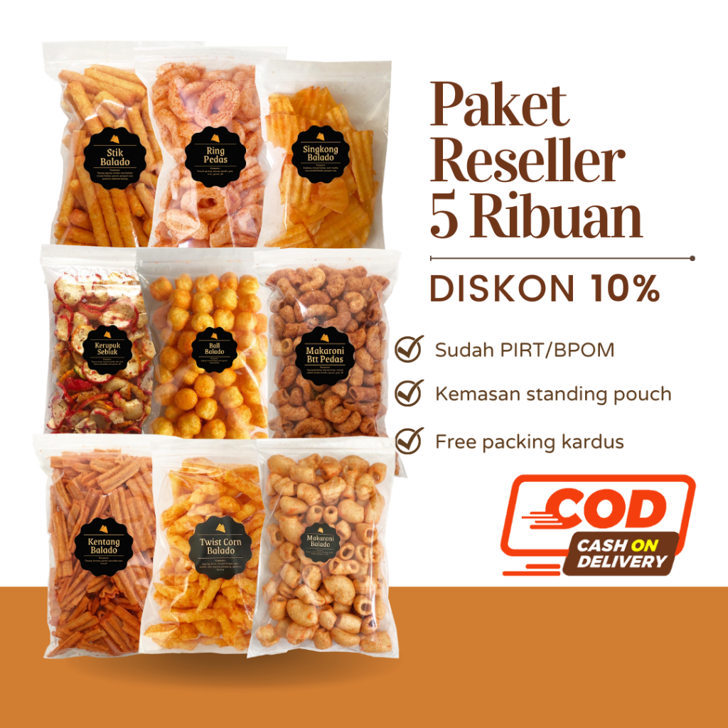 [DELISH SNACKS] Paket Reseller 1 Dus Snack 5 Ribuan / Cemilan Camilan Asin Gurih Manis