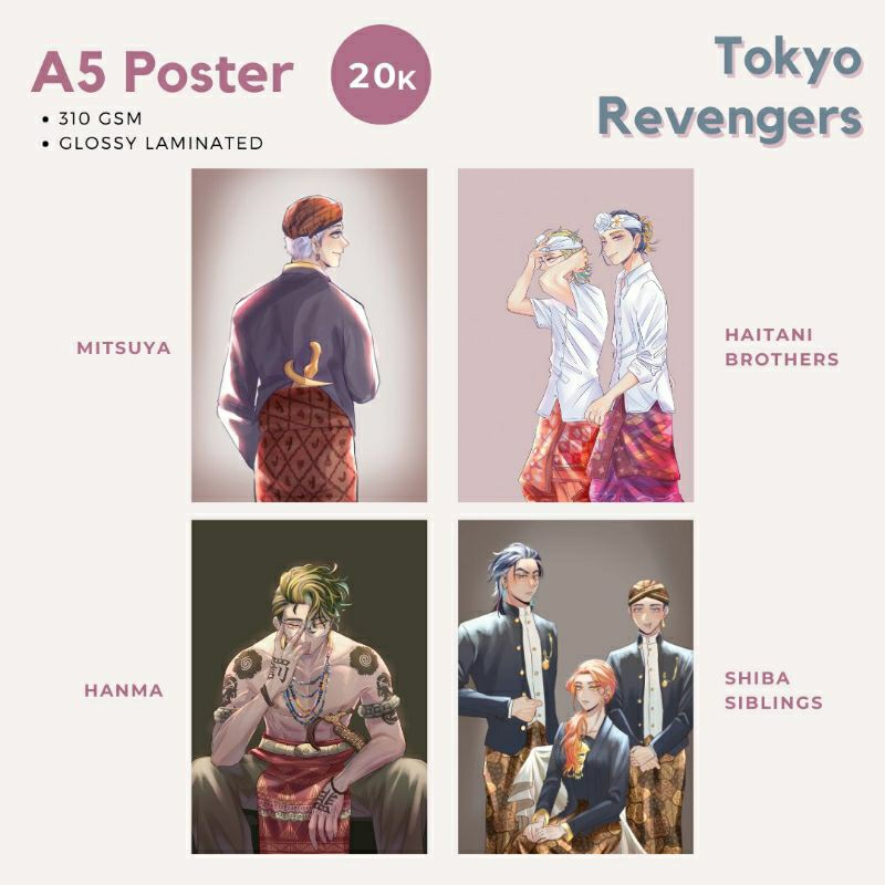 [FANART] Tokyo Revengers : Photocard, poster A5 (Hanma, Haitani, Mitsuya, Shiba)