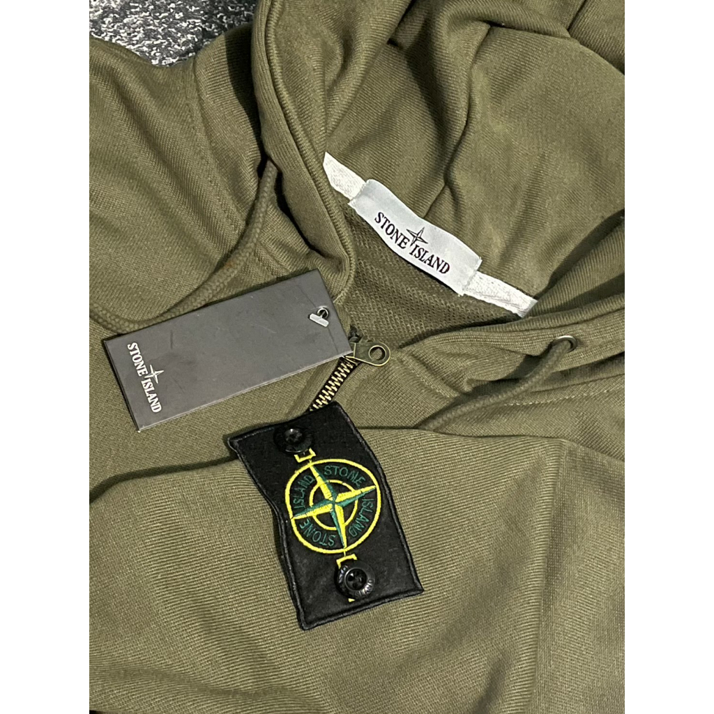 Jaket Sweater Zipper STONE ISLAND Basic Hijau Army Fulltag