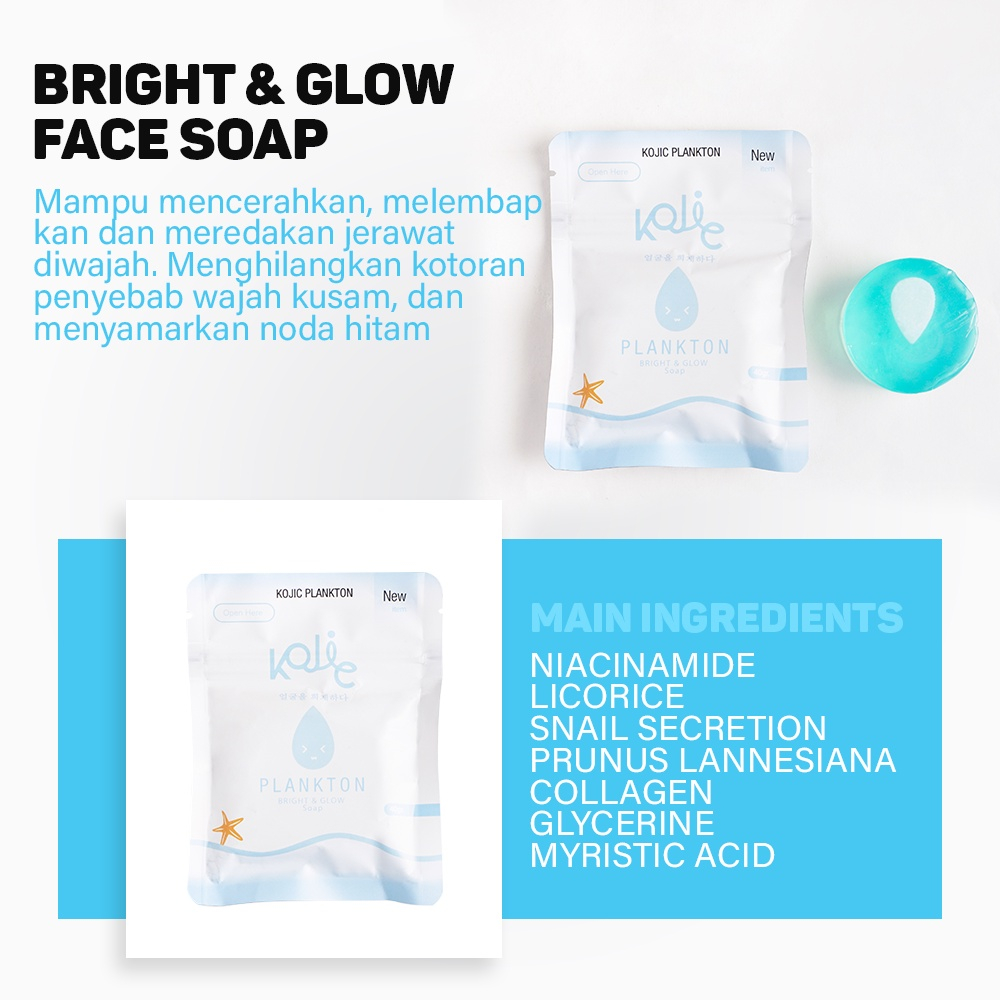 Kojic Plankton Bright &amp; Glow Face Soap by Kojic Plankton Sabun Wajah Pencerah Kulit 40gr 90gr