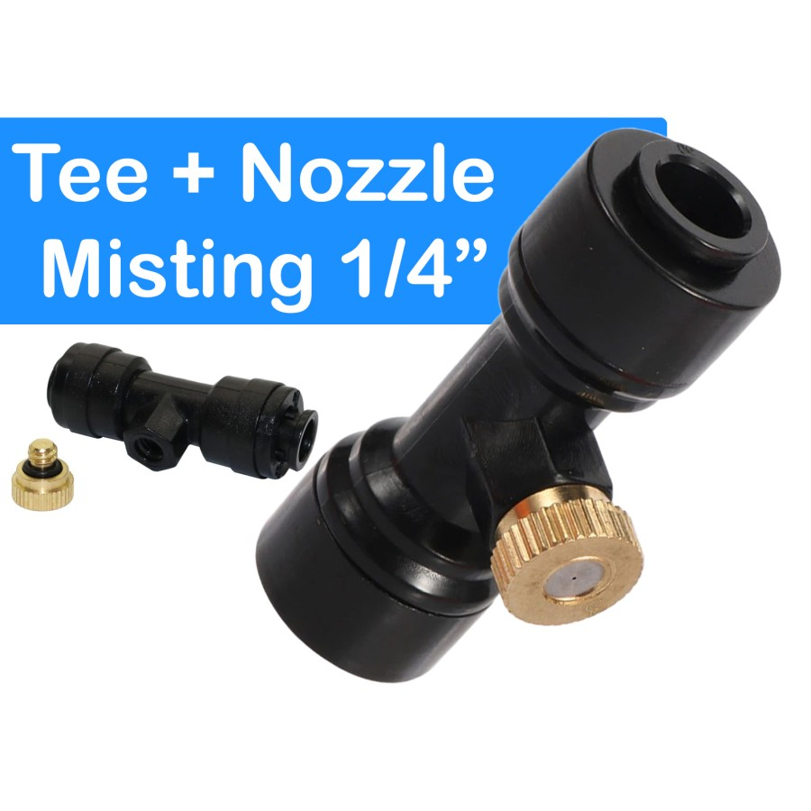 Tee + Nozzle Misting ukuran selang 1/4 - Nozel Kuningan