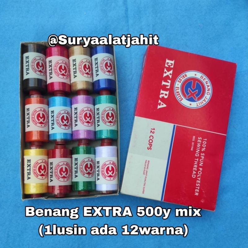 Benang EXTRA 500y Mix (1lusin ada 12warna) =rp.23.000/12pcs