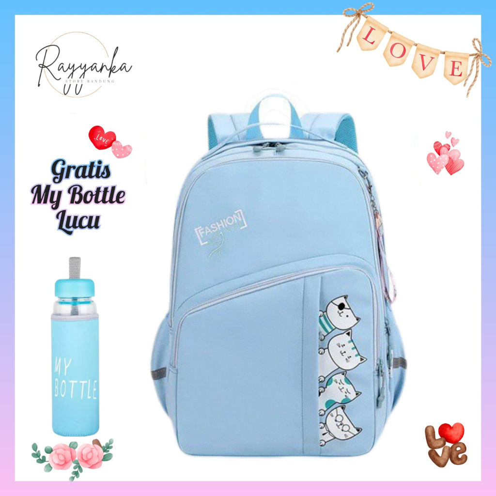 Ransel Anak Perempuan Model 4 Little Cat Kawaii Gratis Botol Minum Untuk Anak Sd Smp Sma