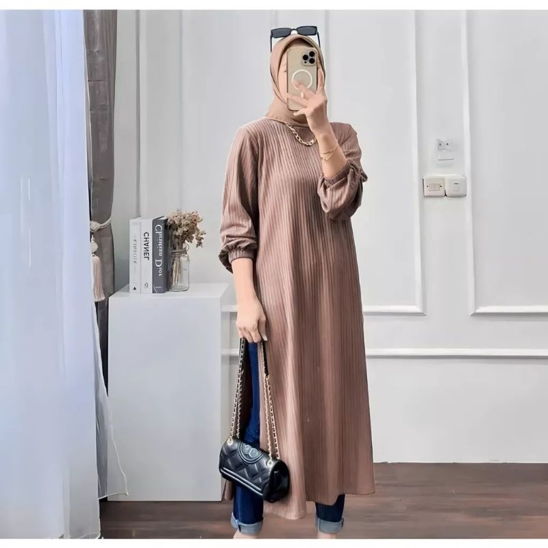 Tamstore Long Tunik Knit Hornet Atasan Wanita Syahnaz