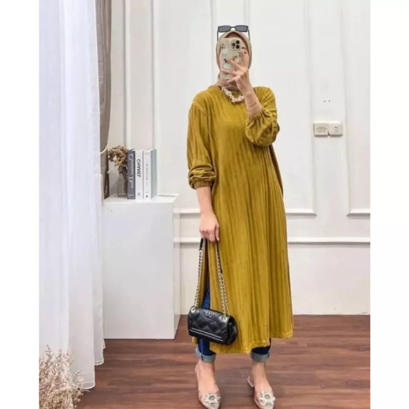 Tamstore Long Tunik Knit Hornet Atasan Wanita Syahnaz