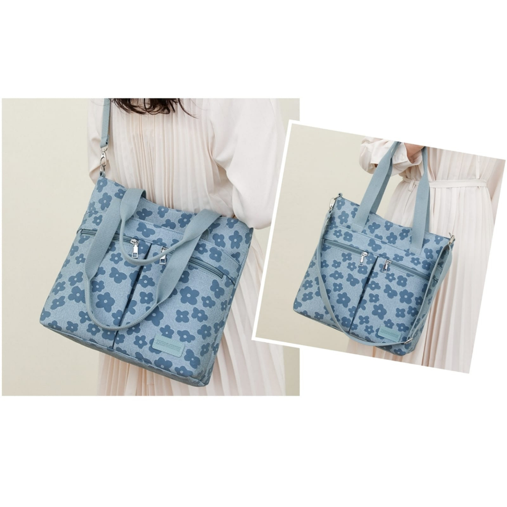 TAS SELEMPANG WANITA PREMIUM KANVAS BIRU MOTIF BUNGA AMICO TA834B2 IMPORT SHOULDER BAHU SLING BAG CANGKLONG KOREA REMAJA KEKINIAN KULIAH KERJA KANTOR CEWEK MURAH BATAM FASHION TERBARU