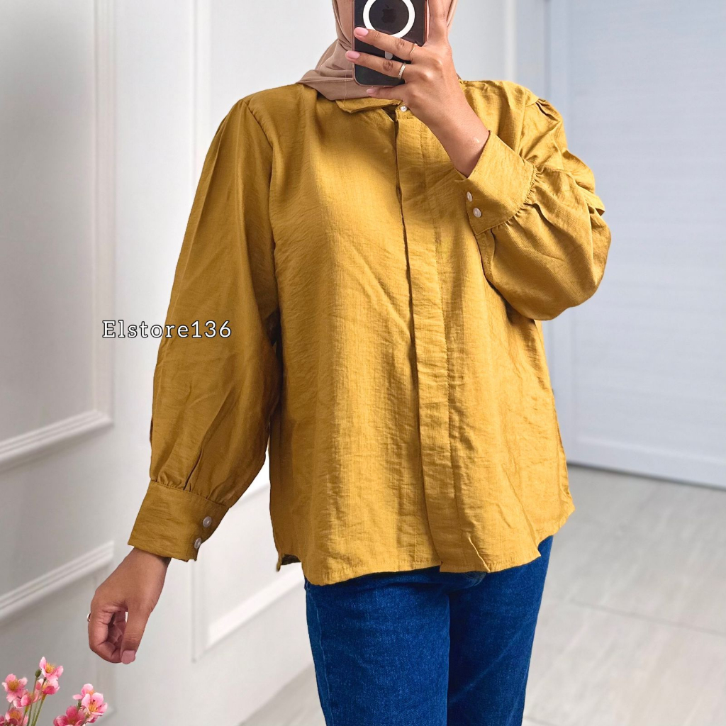 Kemeja Wanita Basic Shirt Bahan Polo Linen Septi Blouse Atasan Wanita Full Kancing Lengan Panjang OOTD Remeja Dewasa