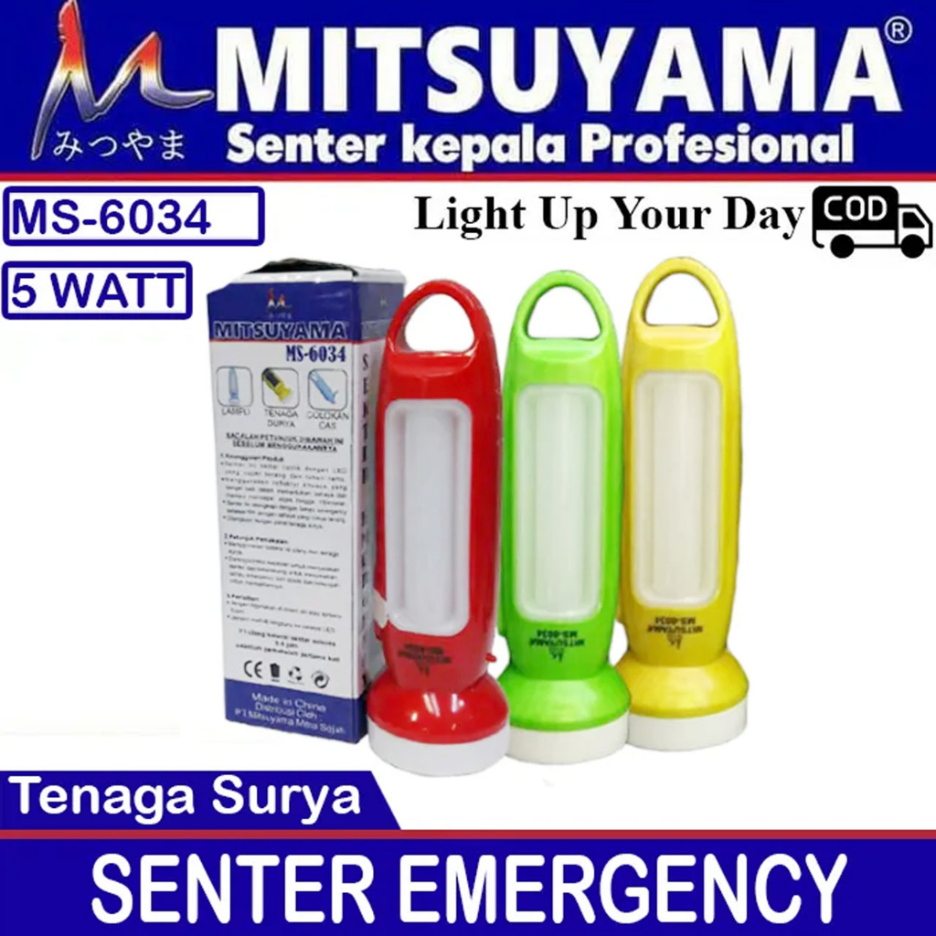 Senter Tangan Tenaga Surya - Senter LED Emergency Senter Tangan Mitsuyama MS-6034 MS6034 MS 6034