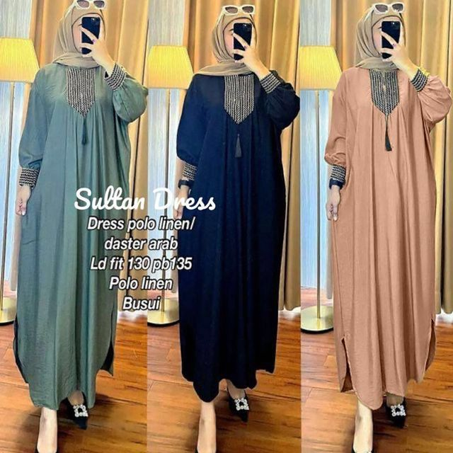 GAMIS WANITA SULTAN DRESS BAHAN POLO LINEN LD 100 - 130 CM PJ 135 PJ TANGAN 55 CM GAMIS WANITA TERBARU 2023 KEKINIAN / DRESS WANITA JUMBO / MAXY DRESS KEKINIAN / BAJU GAMIS WANITA