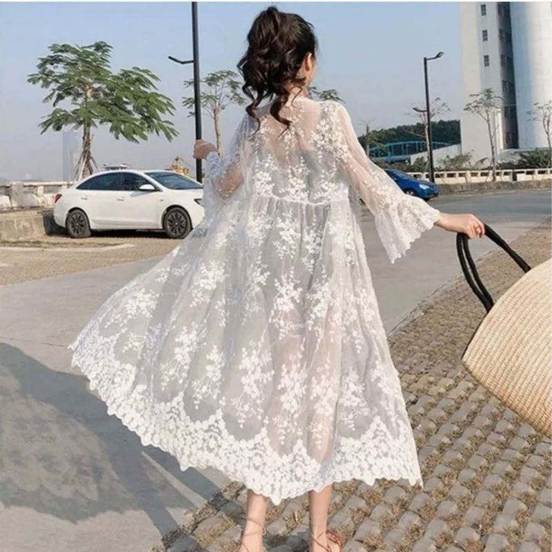 0740 Baju Outwear Outer cardigan luaran LACE BROKAT brokat lengan trompet Korea Korean style wanita 