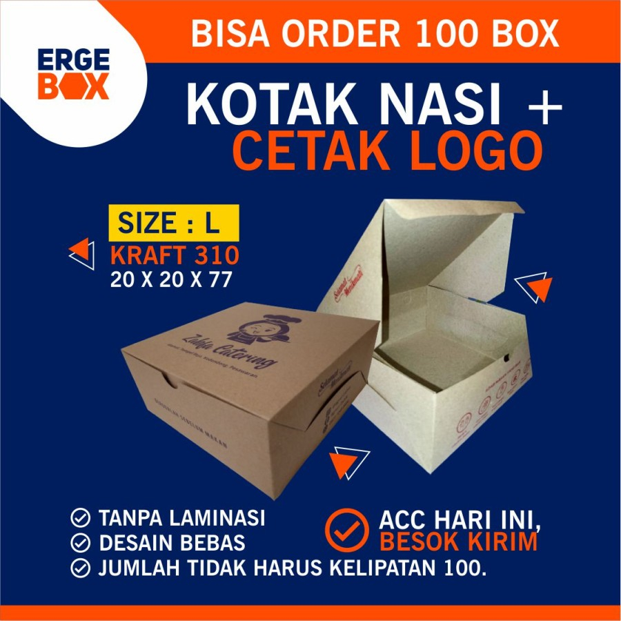 Dus Nasi 20x20 Cetak Kotak Nasi Kraft Paper / Coklat