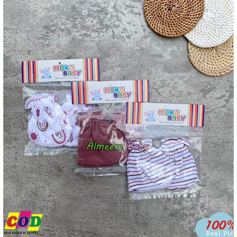 Isi 3 PCS Sarung Tangan Dan 3 PCS Sarung Kaki Bayi Baru Lahir Seri Dusty Pink Usia 0-3 Bulan Almeera Baby and Kids