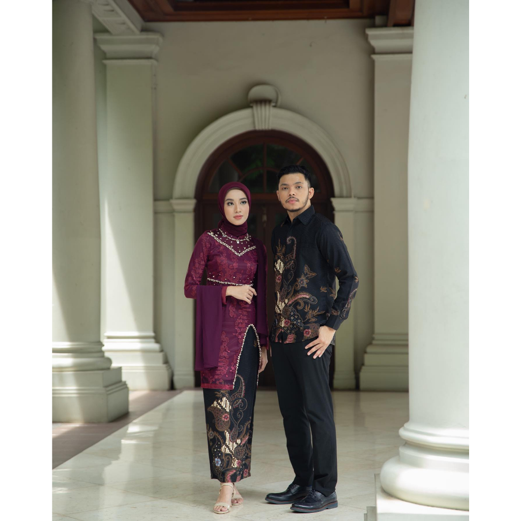 New Arrival Batik Kebaya Couple Brokat Tulle Mutiara Kombinasi Ceruty aplikasi Payet Cantik &amp; Kemeja Batik lengan Panjang Kebaya Wisuda Kebaya Tunangan