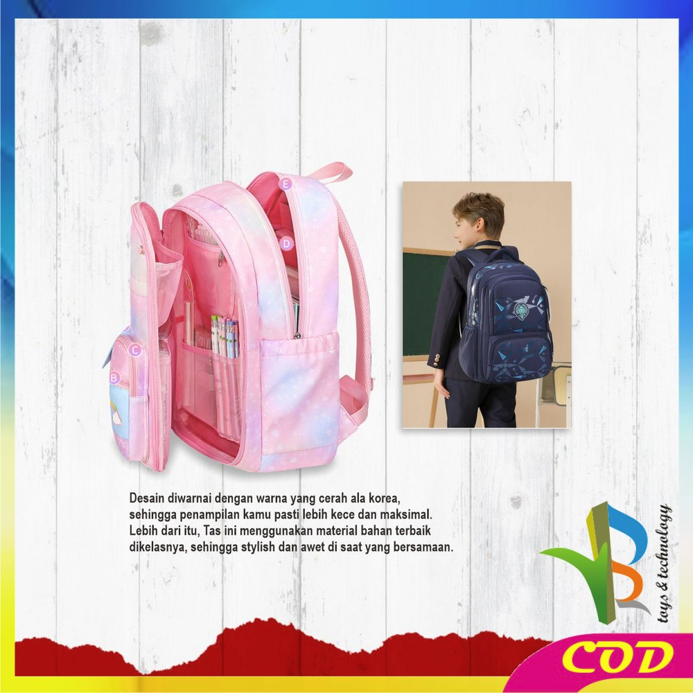 RB-T49 Tas Sekolah Anak Perempuan TK SD Kids Bag Backpack Multifungsi Model Pelangi / Ransel Remaja Cewek Cowok Lucu Aesthetic Anti Air Waterproof Import