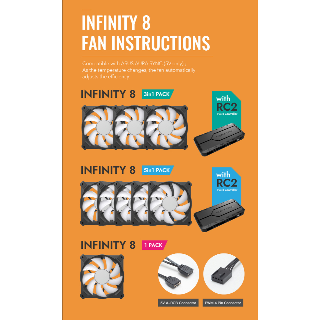 DarkFlash Infinity 8 5in1 ARGB White with Controller Fan Case 12cm