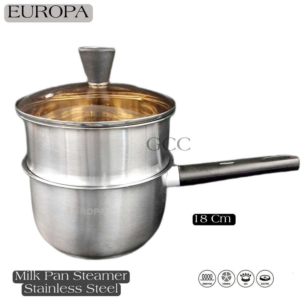 A1 PAnci Kukus Kecil Tutup Kaca 18Cm Sauce Pan Steamer Pot EUROPA Stainless Steel Tebal